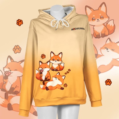 MODAKAWA Farbverlauf-Pullover-Hoodie mit niedlichem Fuchs-Motiv - Yellow - 6XL - image 4