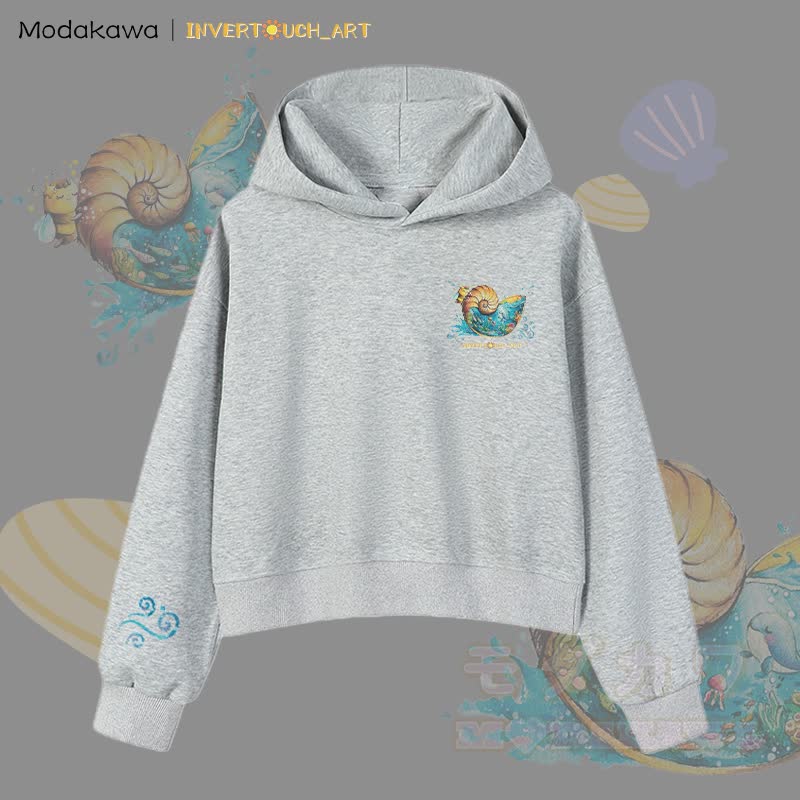 MODAKAWA X INVERTOUCH_ART Ocean Shell Bee Graphic Modakawa Cropped Cotton Hoodie - Grau C - 3XL - image 15