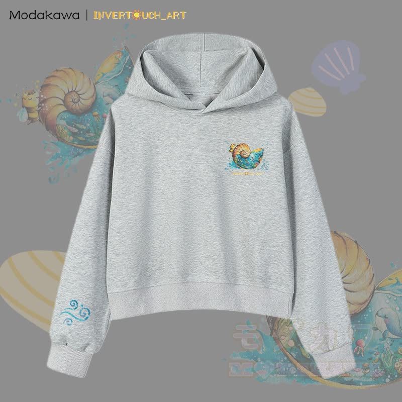 MODAKAWA X INVERTOUCH_ART Ocean Shell Bee Graphic Modakawa Cropped Cotton Hoodie - Grau C - 3XL - image 15