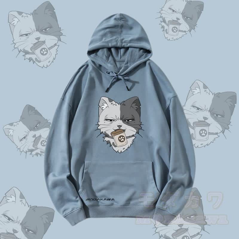 MODAKAWA Streetwear Pullover Hoodie mit Katzenmotiv und Dose - Staubiges Blau - 5XL - image 4
