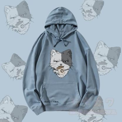MODAKAWA Streetwear Pullover Hoodie mit Katzenmotiv und Dose - Staubiges Blau - 5XL - image 4