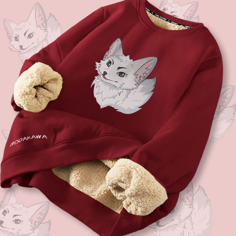 MODAKAWA Sweatshirt mit Polarfuchs-Grafik und Fleece-Futter - Wine Red - 2XL - image 3