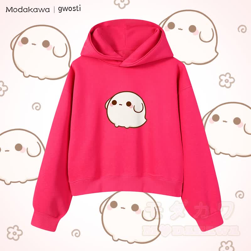 MODAKAWA X gwosti Gwosti Graphic Cropped Cotton Hoodie - Rosenrot - 3XL - image 5