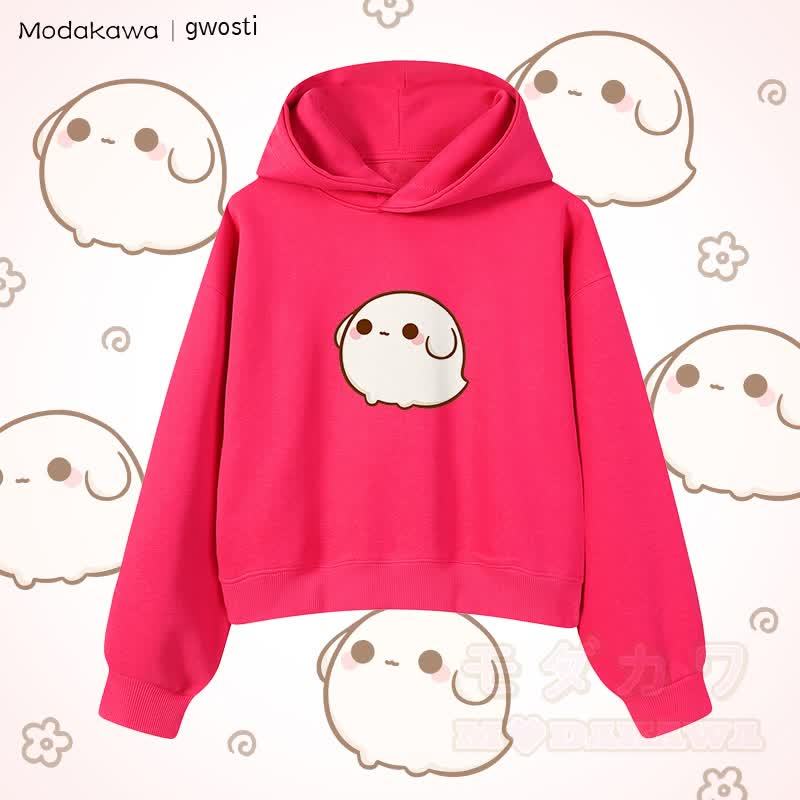 MODAKAWA X gwosti Gwosti Graphic Cropped Cotton Hoodie - Rosenrot - 3XL - image 5