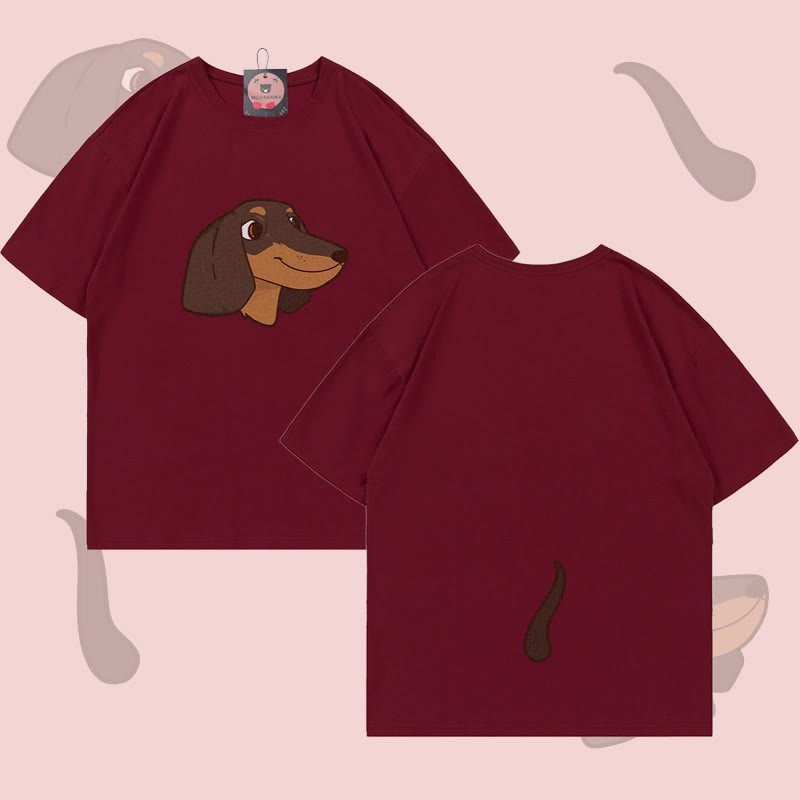MODAKAWA Welpengesicht- und Schwanzgrafik-T-Shirt - Wine Red - 5XL - image 3