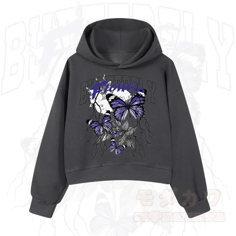 MODAKAWA BUTTERFLY FLOWER Cropped Cotton Hoodie - Dunkelgrau - 3XL - image 7