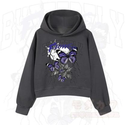 MODAKAWA BUTTERFLY FLOWER Cropped Cotton Hoodie - Dunkelgrau - 3XL - image 7