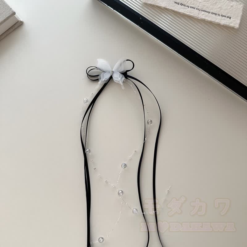Süße Haaraccessoires mit Schleife, Perle und Quaste - Schwarz - image 11