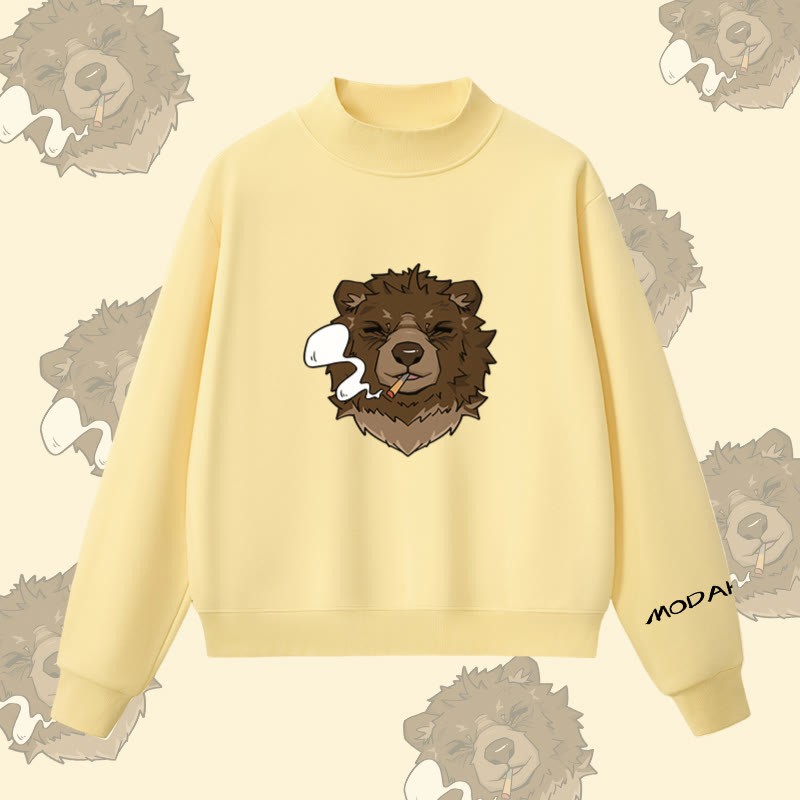 MODAKAWA Sweatshirt mit Raucherbär-Grafik und Fleece-Futter - Yellow - L - image 5