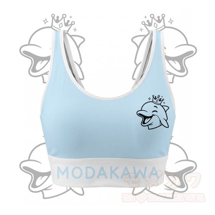 Gekröntes Delfin-Grafik-Crop-Tanktop, Sport-Top, Shorts, Bikini, Modakawa-Partnerlook - Blaues Oberteil - 5XL - image 4