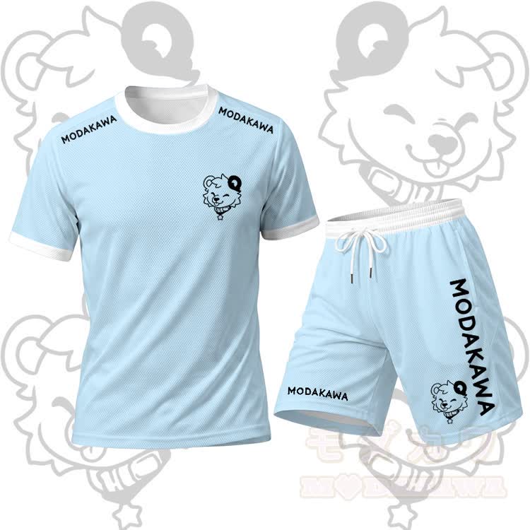 MODAKAWA X popipeko Herren-Sport-T-Shirt mit Bärenmotiv „Zunge raus“ und passender Shorts mit Kordelzug - Blaues Set - 5XL - image 12