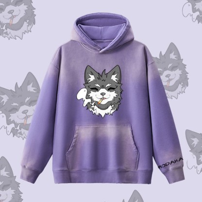 MODAKAWA Kapuzenpullover mit Raucherwelpen-Motiv, Vintage-Waschung, Fleece-Futter - Purple - 2XL - image 9