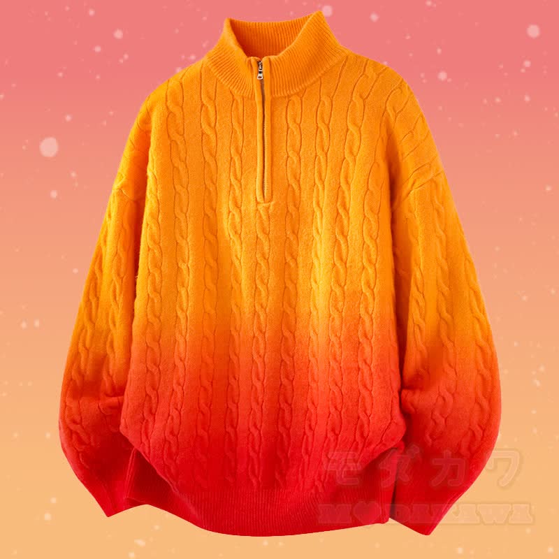 Zweiteiler: Strickpullover mit Farbverlauf und halbem Reißverschluss, Cordhose - Oranger Pullover - 3XL - image 7