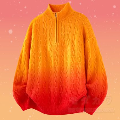 Zweiteiler: Strickpullover mit Farbverlauf und halbem Reißverschluss, Cordhose - Oranger Pullover - 3XL - image 7