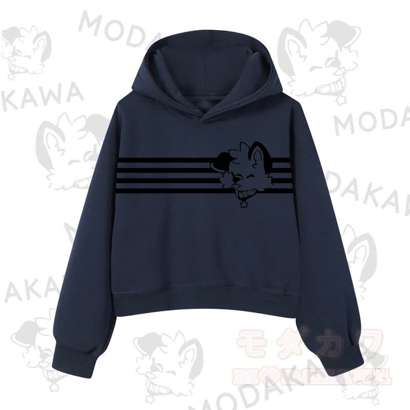 Modakawa Baumwoll-Hoodie mit Hunde-Grafikstreifen - Marineblau A - 3XL - image 10