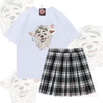 MODAKAWA X atka Fox Graphic 100% Baumwolle T-Shirt und karierter Rock Zweiteiliges Set - Satz C - 5XL - image 3