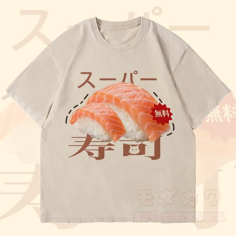 MODAKAWA Japanisches Sushi Grafik Unisex Vintage Washed T-Shirt - Beige - 4XL - image 3