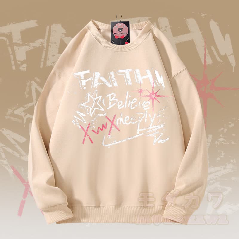 MODAKAWA FAITH BELIEVE DEEPLY Grafik Unisex Sweatshirt - Aprikose - 5XL - image 3