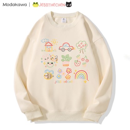 MODAKAWA X jessthechen Sweatshirt mit Rundhalsausschnitt und Linienzeichnungsprint - Apricot A - 3XL - image 4