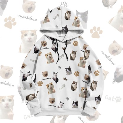 MODAKAWA Pullover-Hoodie mit Goofy Cat-Grafik-Allover-Print - White - 6XL - image 4