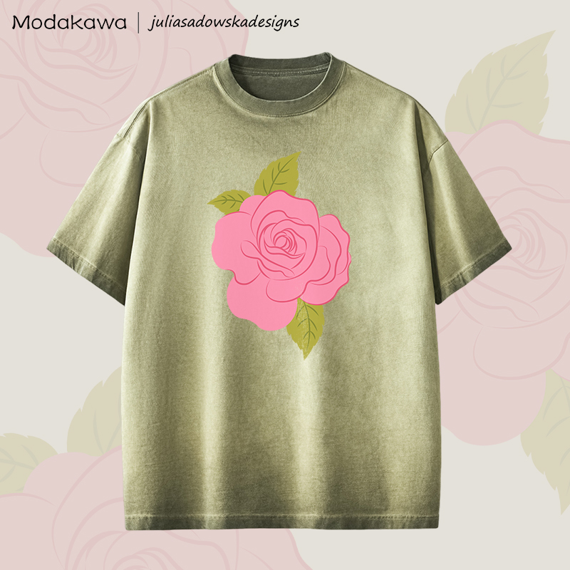 MODAKAWA X juliasadowskadesigns Rose Graphic Unisex Dopamine Vintage Washed T-Shirt - Green - 2XL - image 4