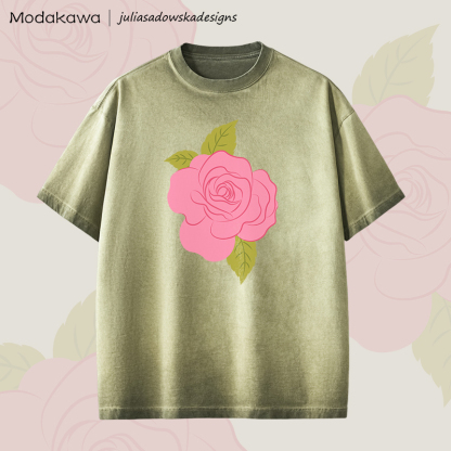 MODAKAWA X juliasadowskadesigns Rose Graphic Unisex Dopamine Vintage Washed T-Shirt - Green - 2XL - image 4