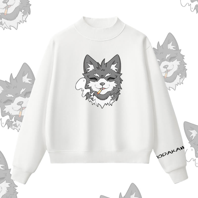 MODAKAWA Sweatshirt mit rauchendem Welpenmotiv und Fleece-Futter - White - L - image 4