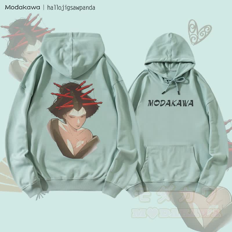 MODAKAWA X Hallo Red Hairpin Anime Girl Graphic Streetwear Pullover Hoodie - Grün - 5XL - image 3