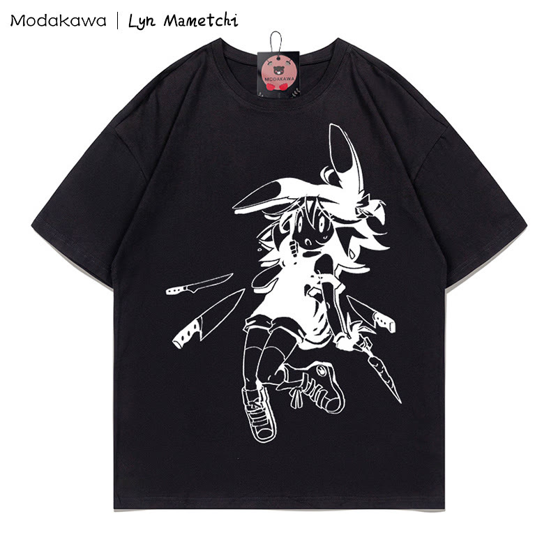 MODAKAWA X Lyn Mametchi T-Shirt mit „Knives Fly Toward Girl“-Print - Schwarz - 5XL - image 3