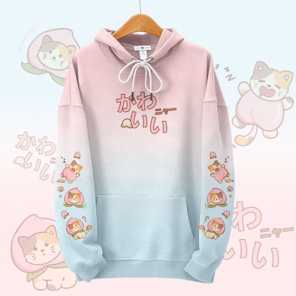 MODAKAWA Pullover-Hoodie mit Allover-Print und Pfirsichkatzenmotiv - Pink - 8XL - image 3