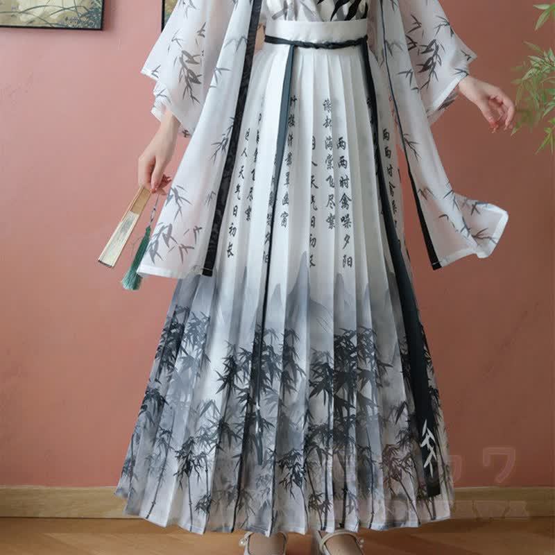 Vintage-Tintenmuster-Top, transparenter Morgenmantel, Faltenrock, passendes Outfit - Weißer Rock - XL - image 4