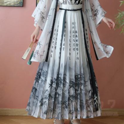 Vintage-Tintenmuster-Top, transparenter Morgenmantel, Faltenrock, passendes Outfit - Weißer Rock - XL - image 4