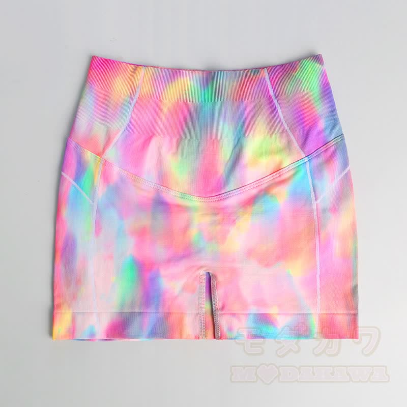 Aurora Print Mesh Crop Tank Top High Waist Yoga Shorts Zweiteiliges Set - Shorts - L - image 5