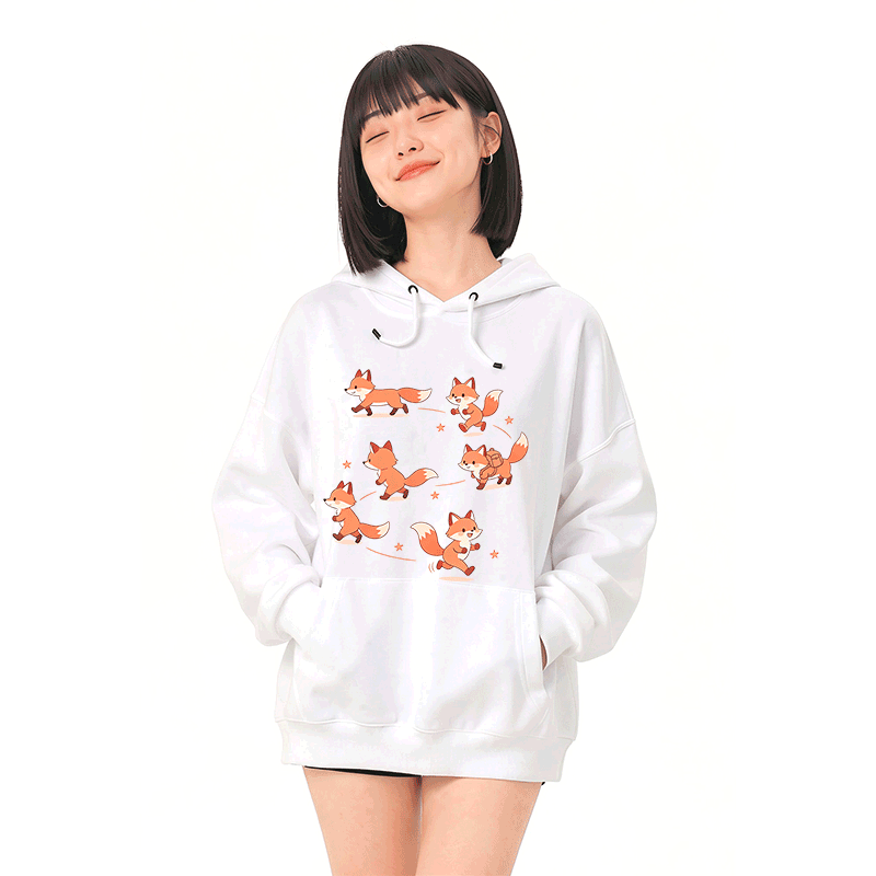 Modakawa Hoodie mit Happy Fox Grafik und lockerer Passform aus Baumwollmischgewebe - image 2