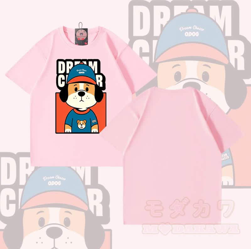 DREAM CRASER Hunde-Grafik Modakawa 100% Baumwoll-T-Shirt - Rosa - 5XL - image 4
