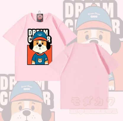 DREAM CRASER Hunde-Grafik Modakawa 100% Baumwoll-T-Shirt - Rosa - 5XL - image 4