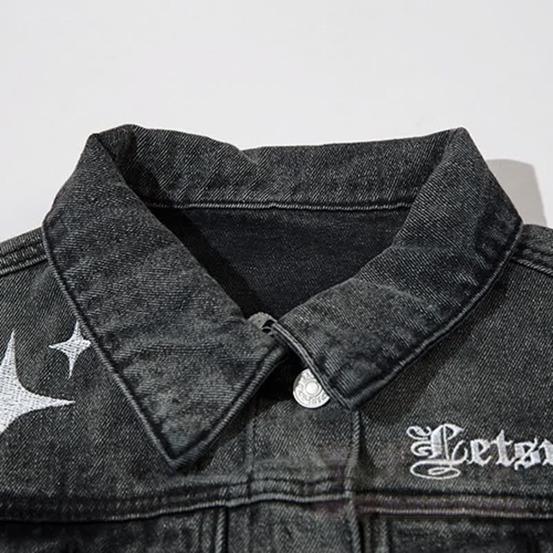 Zweiteiliges Set: Jeansjacke mit Sternenmuster und Farbverlauf, Jeans mit weitem Bein - image 7