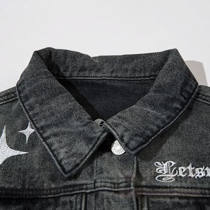 Zweiteiliges Set: Jeansjacke mit Sternenmuster und Farbverlauf, Jeans mit weitem Bein - image 7