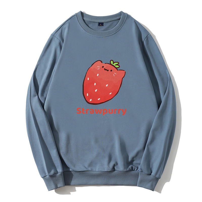 STRAWPURRY Sweatshirt mit Rundkragen und Erdbeer-Schnurr-Grafik - Staubiges Blau - 5XL - image 3