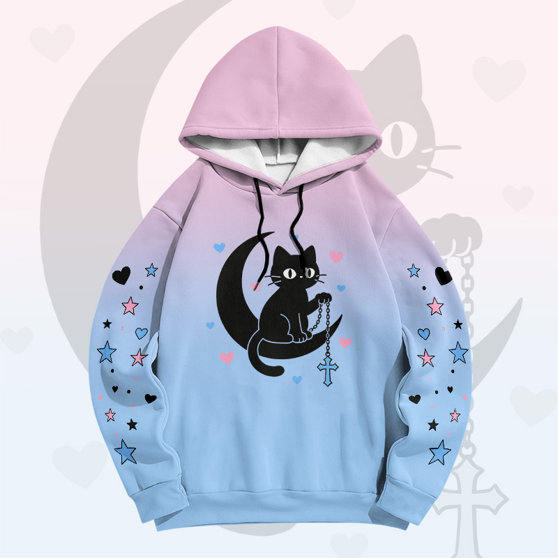Astrologie Schwarze Katze Mond Grafik Modakawa Pullover Hoodie - Purple C - 6XL - image 3