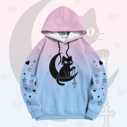 Astrologie Schwarze Katze Mond Grafik Modakawa Pullover Hoodie - Purple C - 6XL - image 3