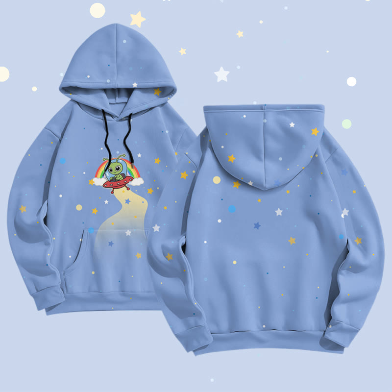 MODAKAWA Pullover-Hoodie mit Sternen-Alien-Grafik-Allover-Print - Blue - 8XL - image 2