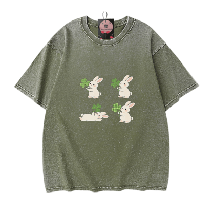 Modakawa Vintage T-Shirt aus 100 % Baumwolle mit St. Patrick's Day-Hasenmotiv (Vintage-Waschung) - Green - 5XL - image 8