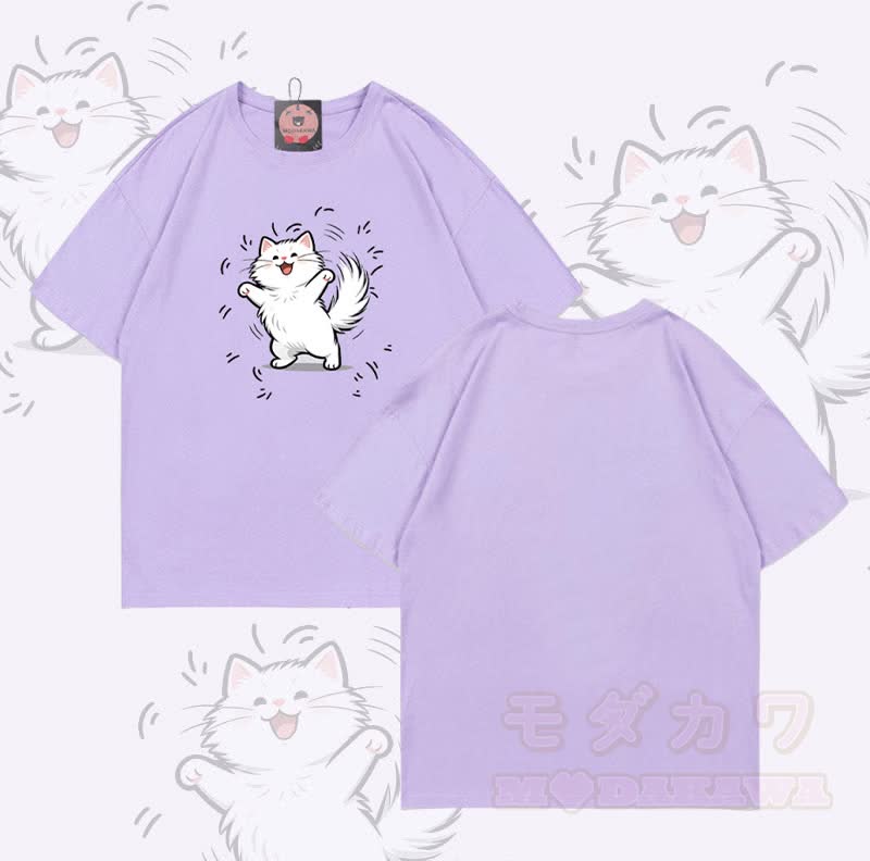 Modakawa T-Shirt mit fröhlichem Katzenmotiv aus 100 % Baumwolle - Lila - 5XL - image 6