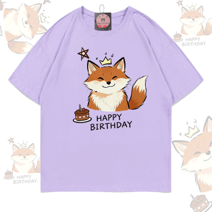 HAPPY BIRTHDAY Fox Graphic Modakawa 100% Cotton T-Shirt - Light Purple - 5XL - image 6