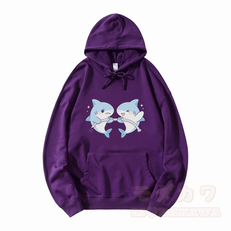 Modakawa Hoodie mit niedlichem Hai-Spielmotiv (lockere Passform, Baumwollmischung) - Lila - 5XL - image 6