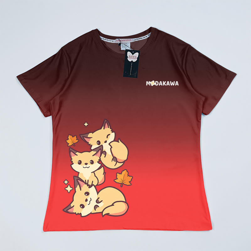 T-Shirt mit Farbverlauf und Fuchs-Grafik - Rot - 5XL - image 3