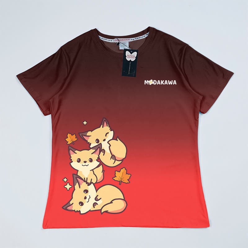 T-Shirt mit Farbverlauf und Fuchs-Grafik - Rot - 5XL - image 3