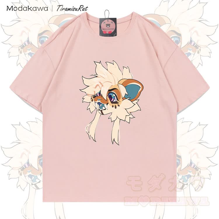 MODAKAWA X TiramisuRat Flauschiges Rattenmotiv, 100 % Baumwolle T-Shirt - Rosa - 5XL - image 4