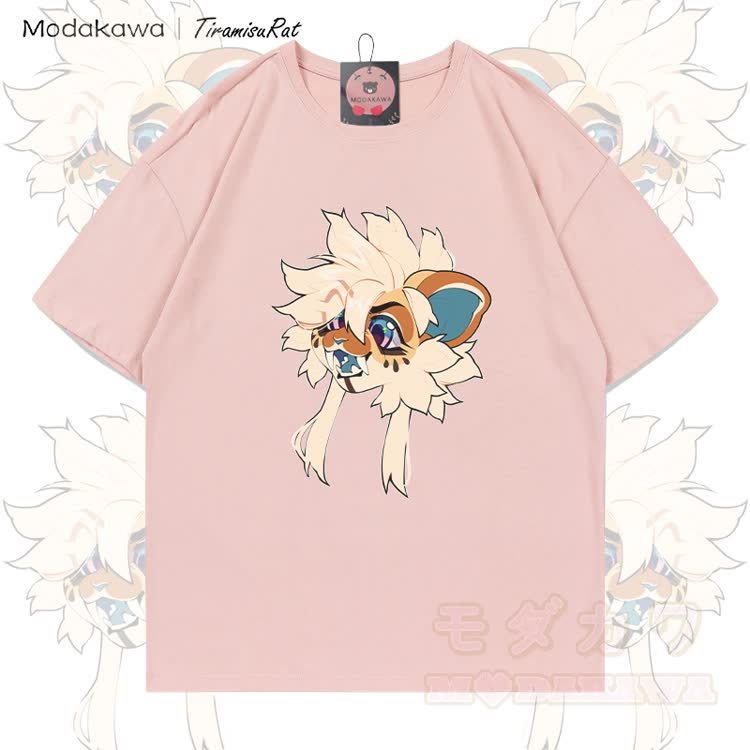 MODAKAWA X TiramisuRat Flauschiges Rattenmotiv, 100 % Baumwolle T-Shirt - Rosa - 5XL - image 4